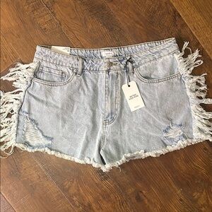 Forever 21 Blue Jean Shorts with Frayed Hem and Distressed Details